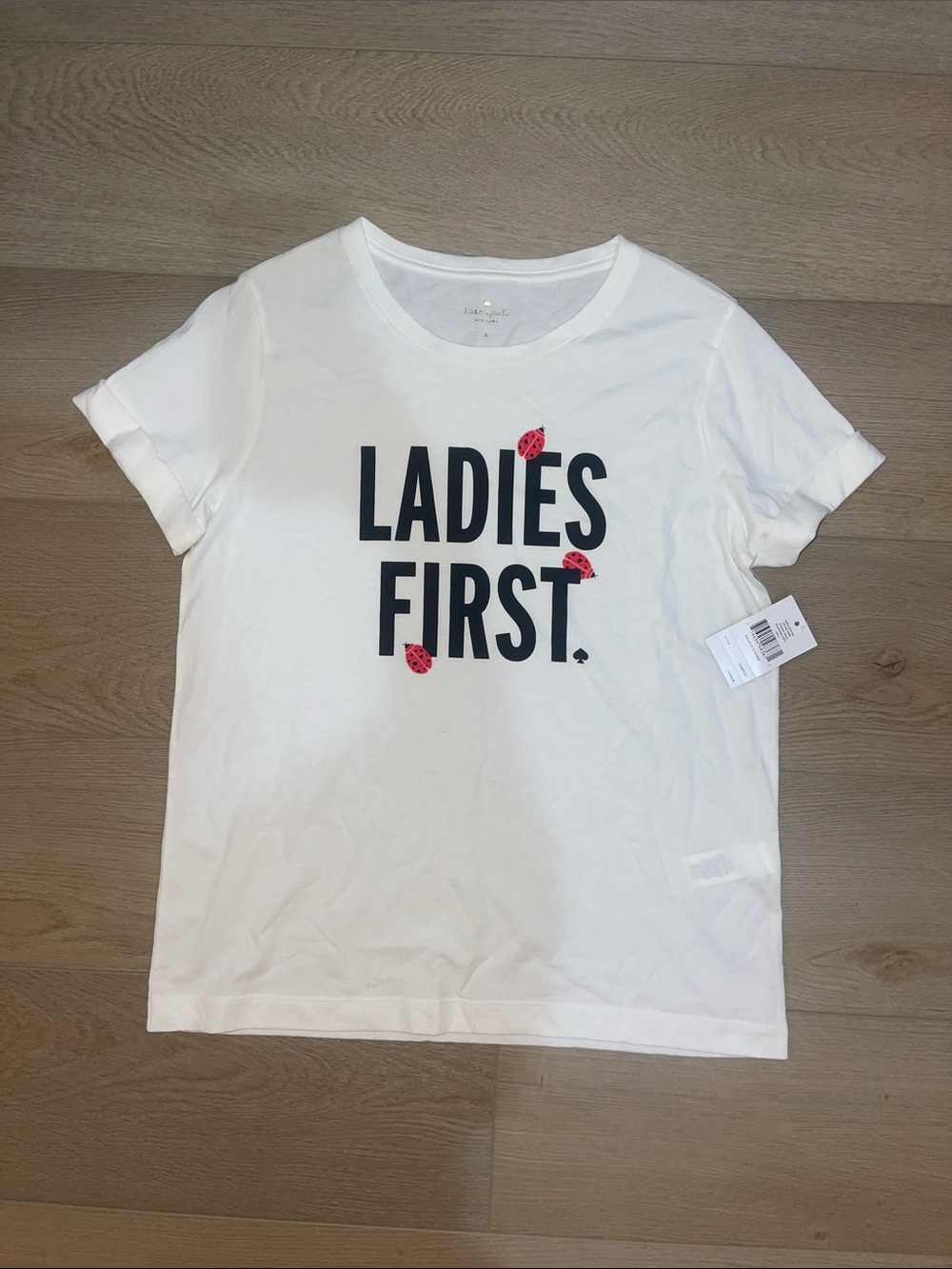 kate spade White "Ladies First" Graphic Tee with Red Ladybug Accents